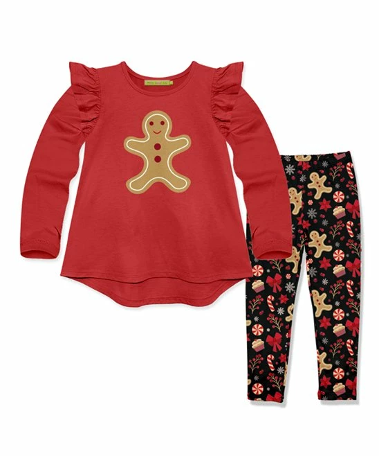 Top 10 π Millie Loves Lily Red Angel-Sleeve Hi-Low Top & Black Gingerbread Sweets Leggings - π§ Girls For Kids β€οΈ 1 Top 10 π Millie Loves Lily Red Angel-Sleeve Hi-Low Top & Black Gingerbread Sweets Leggings - π§ Girls For Kids β€οΈ