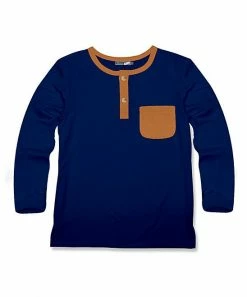Hot Sale 🎁 Millie & Maxx Navy & Rust Contrast-Pocket Long-Sleeve Henley - Infant & Boys For Kids 😍