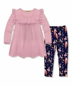 Cheapest ✔️ Millie Loves Lily Dusty Pink Ruffle Long-Sleeve Top & Navy Nutcracker Dream Leggings - Infant, Toddler & 👧 Girls For Kids 🎁