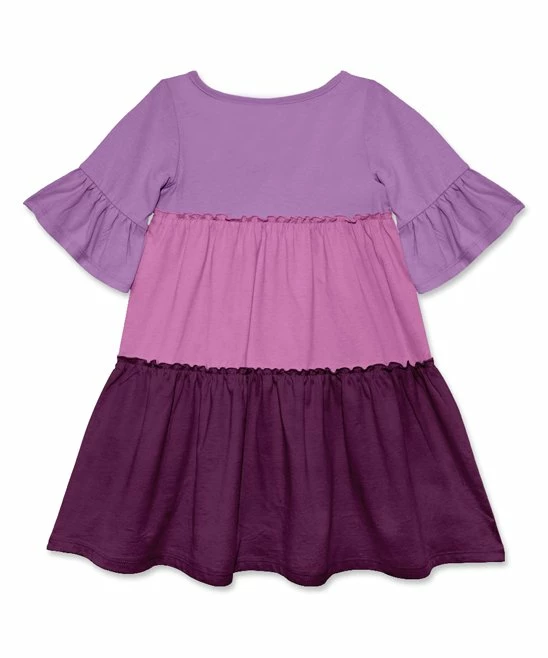 Brand new βοΈ Simply Millie By Millie Loves Lily Purple & Violet Color Block Trumpet-Sleeve Tiered A-Line π Dress - Infant, Toddler & π§ Girls For Kids π 2 Brand new βοΈ Simply Millie By Millie Loves Lily Purple & Violet Color Block Trumpet-Sleeve Tiered A-Line π Dress - Infant, Toddler & π§ Girls For Kids π - Image 2
