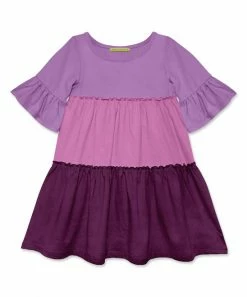 Brand new ✔️ Simply Millie By Millie Loves Lily Purple & Violet Color Block Trumpet-Sleeve Tiered A-Line 👗 Dress - Infant, Toddler & 👧 Girls For Kids 😉