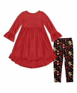 Budget ✔️ Millie Loves Lily Red Ruffle Hi-Low 👗 Dress & Black Gingerbread Sweets Leggings - 👧 Girls For Baby & Maternity ✔️ -Little Millie-shop zu100866722 alt 2 tm1635876019