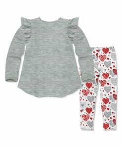 Best Sale ✔️ Millie Loves Lily Heather Gray Angel-Sleeve Hi-Low Top & White Hearts Leggings - Infant, Toddler & 👧 Girls For Kids 👏 -Little Millie-shop zu101029355 alt 3 tm1636045761