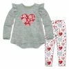 Best Sale ✔️ Millie Loves Lily Heather Gray Angel-Sleeve Hi-Low Top & White Hearts Leggings - Infant, Toddler & 👧 Girls For Kids 👏
