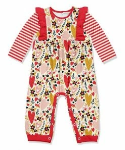 Promo 👍 Little Millie Cream & Red Hearts Ruffle-Trim Playsuit - Infant For Baby & Maternity ✔️