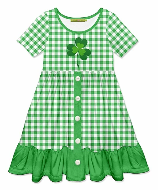 New π Millie Loves Lily Green Gingham Four Leaf Clover Button-Front π Dress - Toddler For Kids π 1 New π Millie Loves Lily Green Gingham Four Leaf Clover Button-Front π Dress - Toddler For Kids π