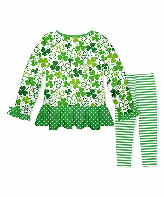 Wholesale π€© Millie Loves Lily Green Four Leaf Clover Ruffle-Hem Tunic & Leggings - π§ Girls For Kids π 3 Wholesale π€© Millie Loves Lily Green Four Leaf Clover Ruffle-Hem Tunic & Leggings - π§ Girls For Kids π - Image 3