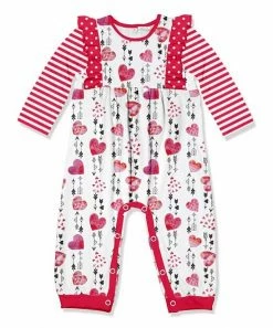 Best Pirce ✔️ Little Millie White & Red Arrow Heart Ruffle-Trim Playsuit - Toddler For Kids ⌛