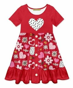 Hot Sale 🔔 Millie Loves Lily Red Harper's Heart Button-Front A-Line 👗 Dress - Toddler For Kids 🤩