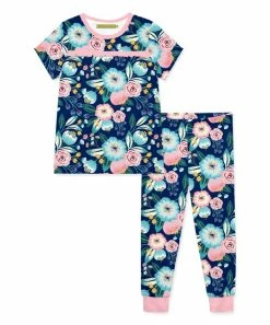 Hot Sale 🔔 Millie Loves Lily Navy & Pink Famous Floral Short-Sleeve Pajama Set - 👧 Girls For Kids 💯