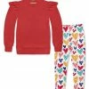 New 😉 Millie Loves Lily Red Ruffle French Terry Sweatshirt & White Dotted Heart Leggings - Infant, Toddler & 👧 Girls For Kids 🔥