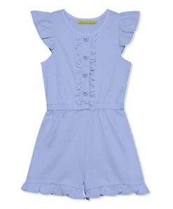 Cheap ✔️ Simply Millie By Millie Loves Lily Periwinkle Ruffle-Trim Button-Front Romper - 👧 Girls For Kids ⌛