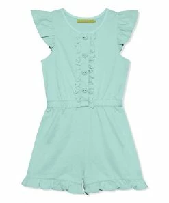 Best deal ⌛ Simply Millie By Millie Loves Lily Mint Ruffle-Trim Button-Front Romper - 👧 Girls For Kids 👍
