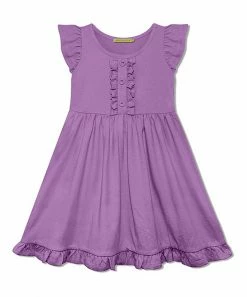 Deals ⌛ Simply Millie By Millie Loves Lily Purple Button-Front Ruffle-Hem Angel-Sleeve 👗 Dress - Toddler For Kids 🧨