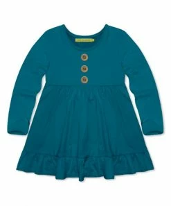 Outlet 👍 Simply Millie By Millie Loves Lily Teal Ruffle-Accent Button-Front Babydoll Tunic - Toddler For Kids 🤩