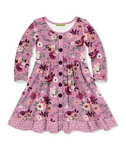 Promo ⭐ Millie Loves Lily Purple & Pink Harvest Floral Long-Sleeve A-Line 👗 Dress - 👧 Girls For Kids 🎉