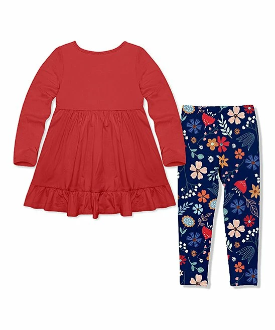 Wholesale π Millie Loves Lily Red Button-Front Babydoll Top & Navy Magic Floral Leggings - π§ Girls For Kids π€© 3 Wholesale π Millie Loves Lily Red Button-Front Babydoll Top & Navy Magic Floral Leggings - π§ Girls For Kids π€© - Image 3