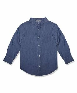 Best Pirce 🤩 Millie & Maxx Blue Long-Sleeve Button-Up - Toddler & Boys For Kids 🔥