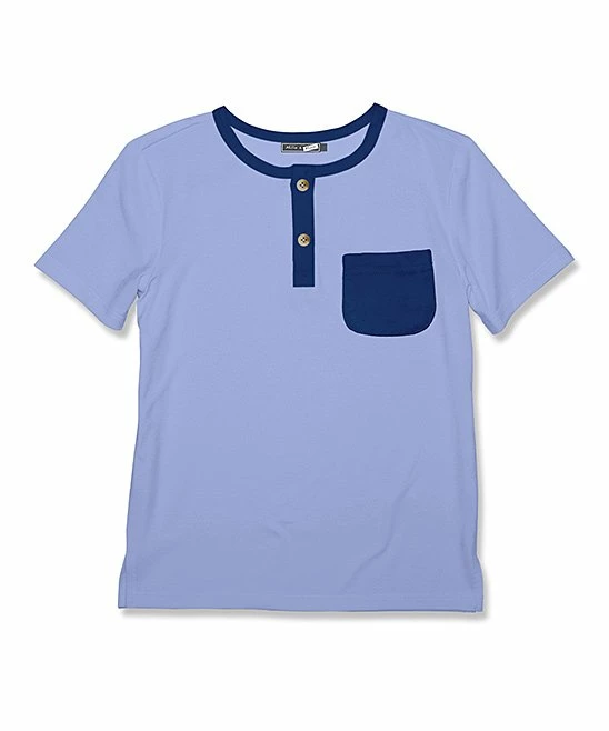 Hot Sale π Millie & Maxx Periwinkle & Navy Contrast-Pocket Short-Sleeve Henley - Toddler & Boys For Kids π₯ 1 Hot Sale π Millie & Maxx Periwinkle & Navy Contrast-Pocket Short-Sleeve Henley - Toddler & Boys For Kids π₯