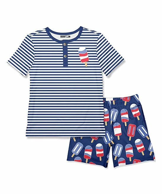 New π Millie & Maxx Navy Stripe Ice Pop Henley & Shorts - Toddler For Kids π 1 New π Millie & Maxx Navy Stripe Ice Pop Henley & Shorts - Toddler For Kids π