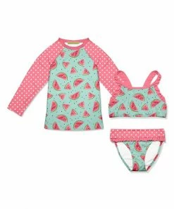 Hot Sale 😉 Millie Loves Lily Mint & Pink Watermelon Ruffle 👙 Bikini & Rashguard - Toddler & 👧 Girls For Kids ✨