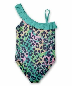 Deals 🧨 Millie Loves Lily Turquoise & Pink Leopard Asymmetrical One-Piece - 👧 Girls For Kids 🧨 -Little Millie-shop zu101441125 alt 2 tm1640111313