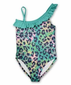 Deals 🧨 Millie Loves Lily Turquoise & Pink Leopard Asymmetrical One-Piece - 👧 Girls For Kids 🧨