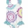 Best deal 🛒 Millie Loves Lily White & Turquoise Tie-Dye Ruffle-Accent One-Piece - Infant, Toddler & 👧 Girls For Kids ✨