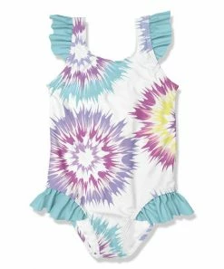 Best deal 🛒 Millie Loves Lily White & Turquoise Tie-Dye Ruffle-Accent One-Piece - Infant, Toddler & 👧 Girls For Kids ✨