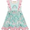 Hot Sale ⌛ Millie Loves Lily Mint & Pink Rainbow Ruffle-Accent Sleeveless A-Line 👗 Dress - Toddler & 👧 Girls For Kids 🌟
