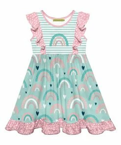 Hot Sale ⌛ Millie Loves Lily Mint & Pink Rainbow Ruffle-Accent Sleeveless A-Line 👗 Dress - Toddler & 👧 Girls For Kids 🌟