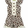 Brand new ⭐ Millie Loves Lily Cream & Brown Leopard Ruffle-Trim Button-Front Romper - Toddler & 👧 Girls For Kids ✨