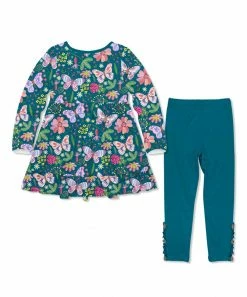 Coupon ❤️ Millie Loves Lily Teal Spring Fantasy Ruffle-Accent Button-Front Tunic & Leggings - 👧 Girls For Kids 🛒 -Little Millie-shop zu101619499 alt 2 tm1641330235