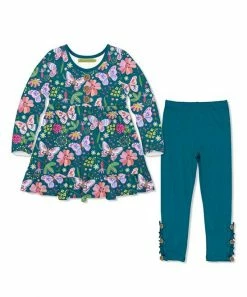 Coupon ❤️ Millie Loves Lily Teal Spring Fantasy Ruffle-Accent Button-Front Tunic & Leggings - 👧 Girls For Kids 🛒