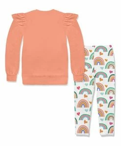 Cheap 😀 Millie Loves Lily Coral Ruffle French Terry Sweatshirt & White Rainbow Leggings - 👧 Girls For Kids 🤩 -Little Millie-shop zu101624443 alt 2 tm1644368517