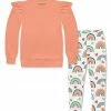 Cheap 😀 Millie Loves Lily Coral Ruffle French Terry Sweatshirt & White Rainbow Leggings - 👧 Girls For Kids 🤩