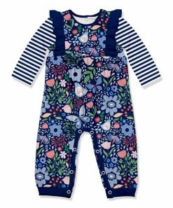 Best Pirce 🛒 Little Millie Navy Butterfly Garden Ruffle-Sleeve Playsuit - Infant & Toddler For Kids ❤️