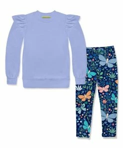 Discount ⭐ Millie Loves Lily Periwinkle Ruffle-Trim Sweatshirt & Singing Butterflies Leggings - 👧 Girls For Kids 🔥