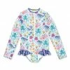 Wholesale 🤩 Millie Loves Lily Pale Blue & White Sea Creatures Ruffle-Accent One-Piece Rashguard - Infant, Toddler & 👧 Girls For Kids 😍