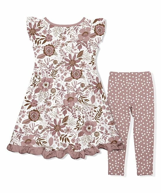 New π€© Millie Loves Lily Mauve Harvest Floral Button-Front A-Line π Dress & Dot Leggings - π§ Girls For Kids π 3 New π€© Millie Loves Lily Mauve Harvest Floral Button-Front A-Line π Dress & Dot Leggings - π§ Girls For Kids π - Image 3