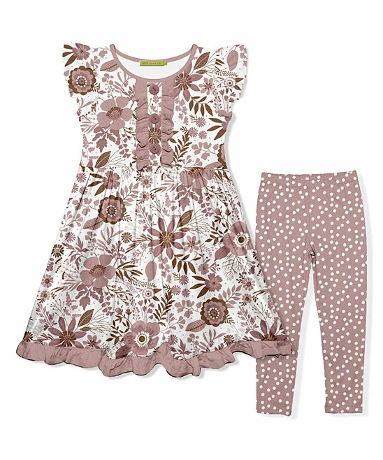 New π€© Millie Loves Lily Mauve Harvest Floral Button-Front A-Line π Dress & Dot Leggings - π§ Girls For Kids π 1 New π€© Millie Loves Lily Mauve Harvest Floral Button-Front A-Line π Dress & Dot Leggings - π§ Girls For Kids π