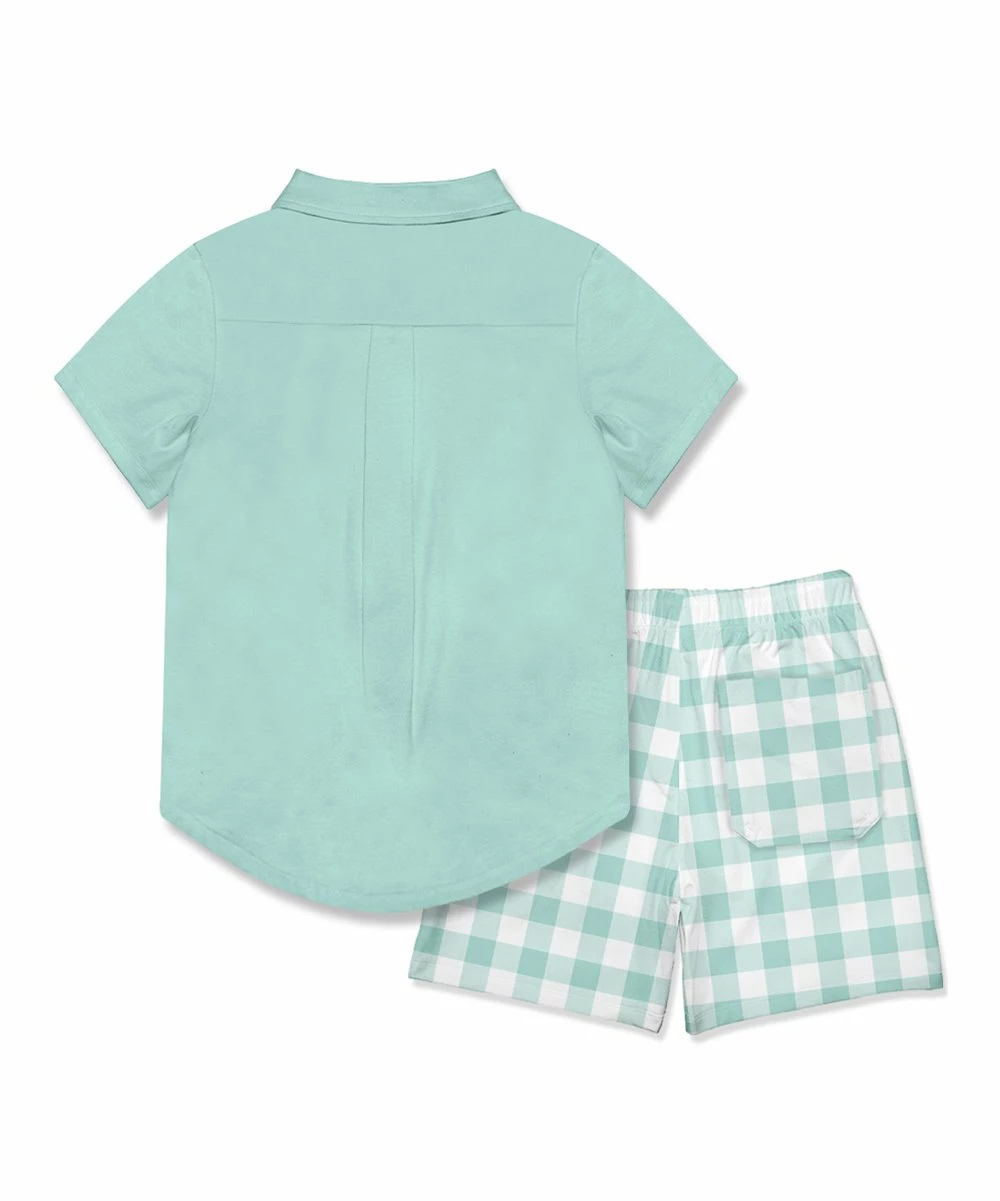 Budget π Millie & Maxx Mint Short-Sleeve Button-Up & Gingham Pocket Shorts - Boys For Kids π₯° 3 Budget π Millie & Maxx Mint Short-Sleeve Button-Up & Gingham Pocket Shorts - Boys For Kids π₯° - Image 3