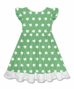 Best deal 🧨 Millie Loves Lily Green Shamrock Pocket Angel-Sleeve A-Line 👗 Dress - 👧 Girls For Kids 🥰 -Little Millie-shop zu102285340 alt 2 tm1640269809