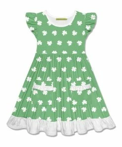 Best deal 🧨 Millie Loves Lily Green Shamrock Pocket Angel-Sleeve A-Line 👗 Dress - 👧 Girls For Kids 🥰