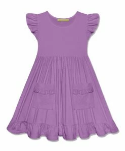 Hot Sale ❤️ Simply Millie By Millie Loves Lily Purple Pocket Angel-Sleeve A-Line 👗 Dress - Infant, Toddler & 👧 Girls For Kids ⌛