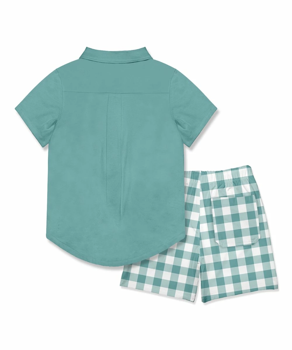 Wholesale π Millie & Maxx Nile Blue Short-Sleeve Button-Up & Gingham Pocket Shorts - Toddler For Kids π 3 Wholesale π Millie & Maxx Nile Blue Short-Sleeve Button-Up & Gingham Pocket Shorts - Toddler For Kids π - Image 3