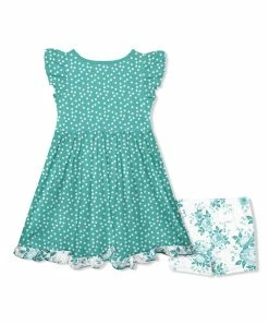 Buy 🥰 Millie Loves Lily Turquoise Dot Button-Front A-Line 👗 Dress & White Floral Shorts - Toddler & 👧 Girls For Kids 🎉 -Little Millie-shop zu102366446 alt 2 tm1642260212