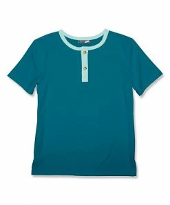 Promo 😀 Millie & Maxx Teal & Mint Constrast-Trim Henley - Toddler & Boys For Kids 💯