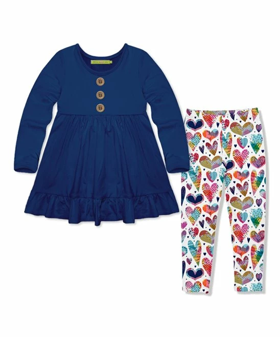 Budget β¨ Millie Loves Lily Navy Babydoll Top & White Multicolor Heart Leggings - π§ Girls For Kids βοΈ 1 Budget β¨ Millie Loves Lily Navy Babydoll Top & White Multicolor Heart Leggings - π§ Girls For Kids βοΈ