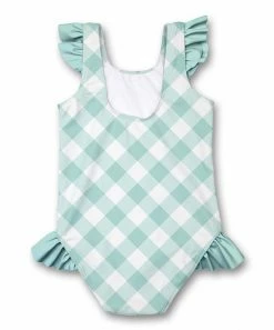 Deals 🔔 Millie Loves Lily White & Mint Gingham Ruffle-Accent One-Piece - 👧 Girls For Kids 🔥 -Little Millie-shop zu102377790 alt 2 tm1642613991